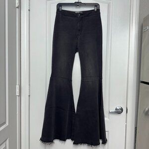 Free People "Just Float On" Flare Jeans – Washed Black, Frayed Hems – Size 28